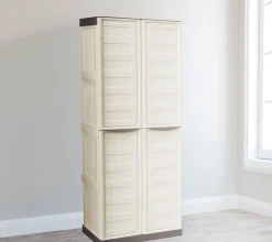 Armadio da esterno Adenina, Beige e Marrone, 70x39h165 cm Finitura righe<Dmora Discount