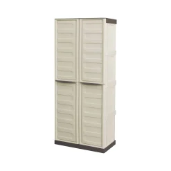 Armadio da esterno Adenina, Beige e Marrone, 70x39h165 cm Finitura righe<Dmora Discount