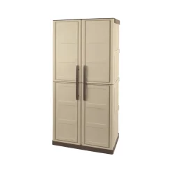 Armadio da esterno Adenina, Beige e Marrone, 70x39h165 cm Finitura quadri<Dmora Clearance