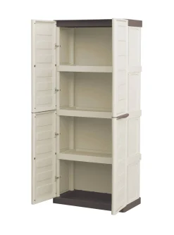 Armadio da esterno Adenina, Beige e Marrone, 70x39h165 cm Finitura righe<Dmora Discount