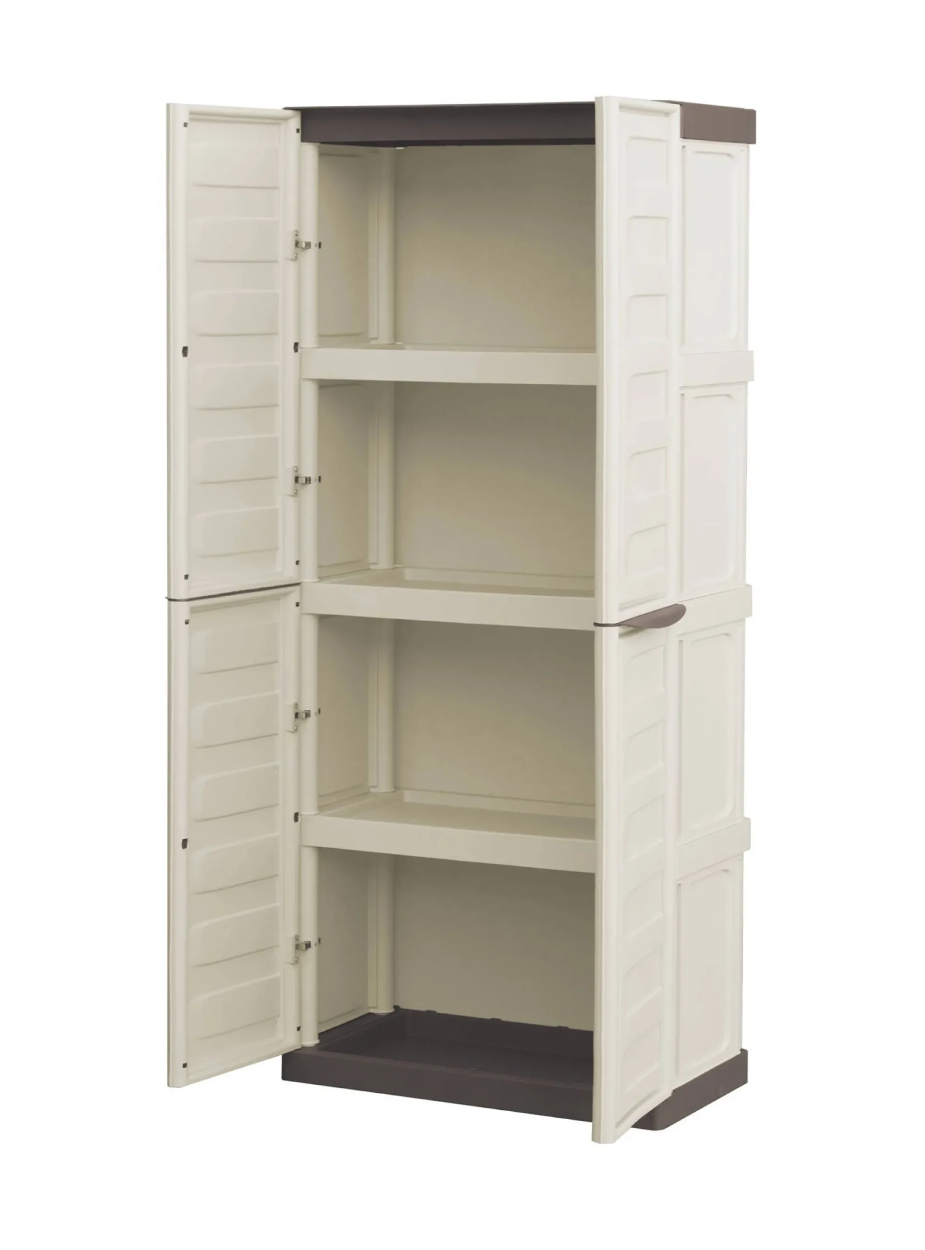 Armadio da esterno Adenina, Beige e Marrone, 70x39h165 cm Finitura righe<Dmora Discount