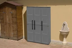 Armadio da esterno Amordel, Grigio e Nero, 102x37h163 cm Finitura quadri<Dmora Cheap