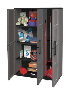 Armadio da esterno Amordel, Grigio e Nero, 102x37h163 cm Finitura quadri<Dmora Cheap