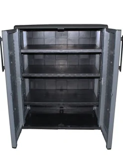 Armadio da esterno Amordel, Grigio e Nero, 68x37h84 cm Finitura righe<Dmora Clearance