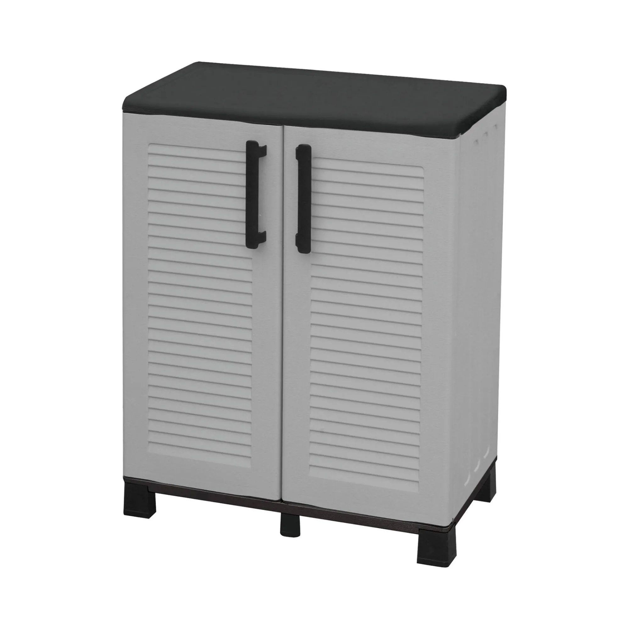 Armadio da esterno Anthony, Grigio chiaro e Nero, Finitura righe<Dmora Outlet