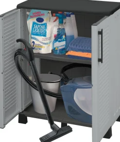 Armadio da esterno Anthony, Grigio chiaro e Nero, Finitura righe<Dmora Outlet