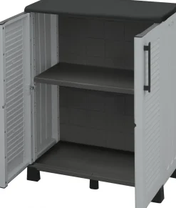 Armadio da esterno Anthony, Grigio chiaro e Nero, Finitura righe<Dmora Outlet