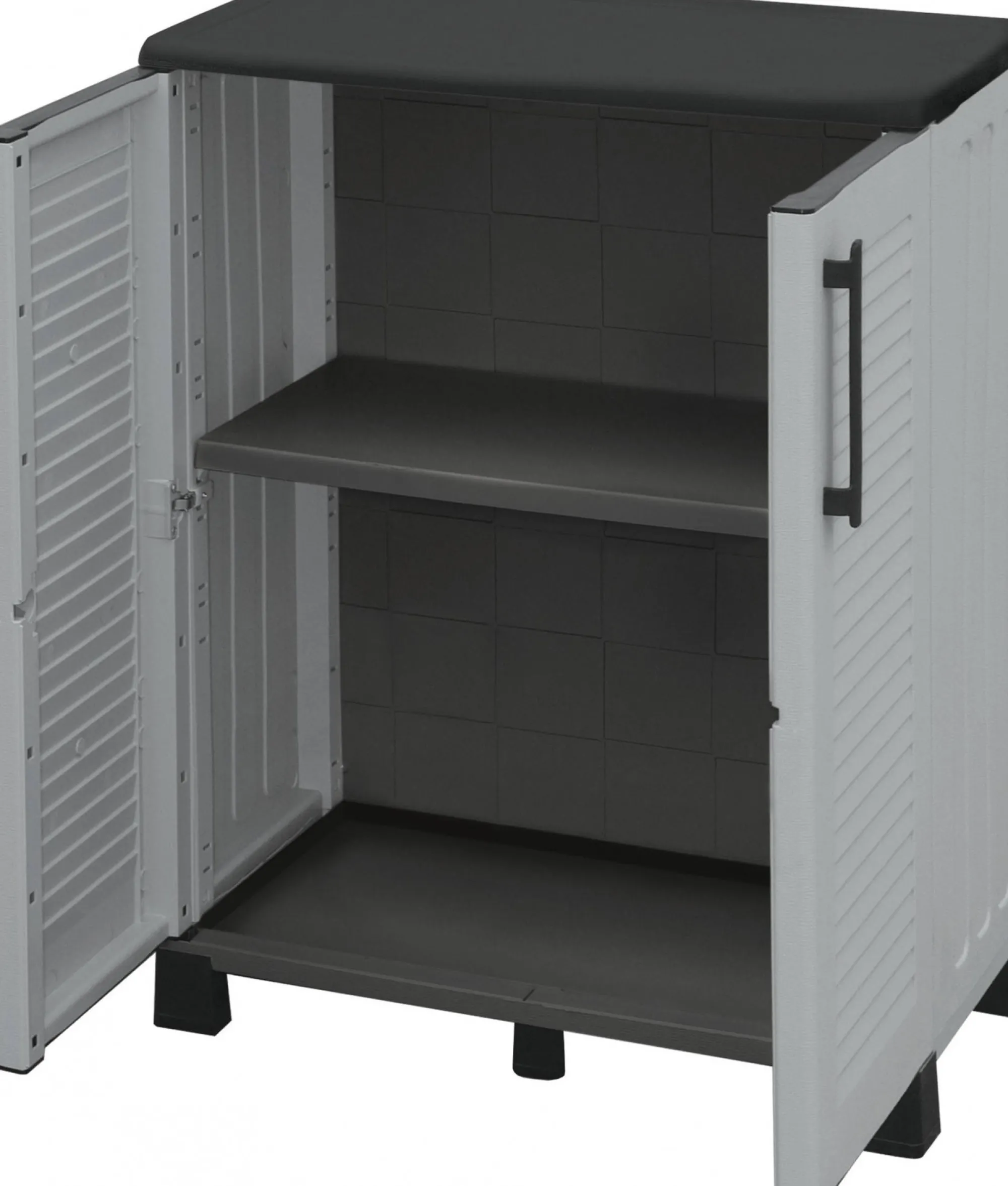 Armadio da esterno Anthony, Grigio chiaro e Nero, Finitura righe<Dmora Outlet
