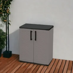 Armadio da esterno Arisa, 68x37h84 cm, Grigio e Nero Finitura righe<Dmora Best