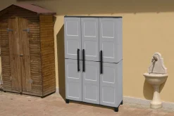 Armadio da esterno Aruro, 102x37h169 cm, Grigio chiaro e Nero Finitura quadri<Dmora Best Sale