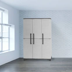 Armadio da esterno Aruro, 102x37h169 cm, Grigio chiaro e Nero Finitura righe<Dmora Cheap