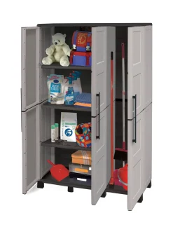 Armadio da esterno Aruro, 102x37h169 cm, Grigio chiaro e Nero Finitura quadri<Dmora Best Sale