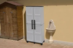 Armadio da esterno Askan, Grigio chiaro e Nero, Finitura quadri<Dmora Cheap
