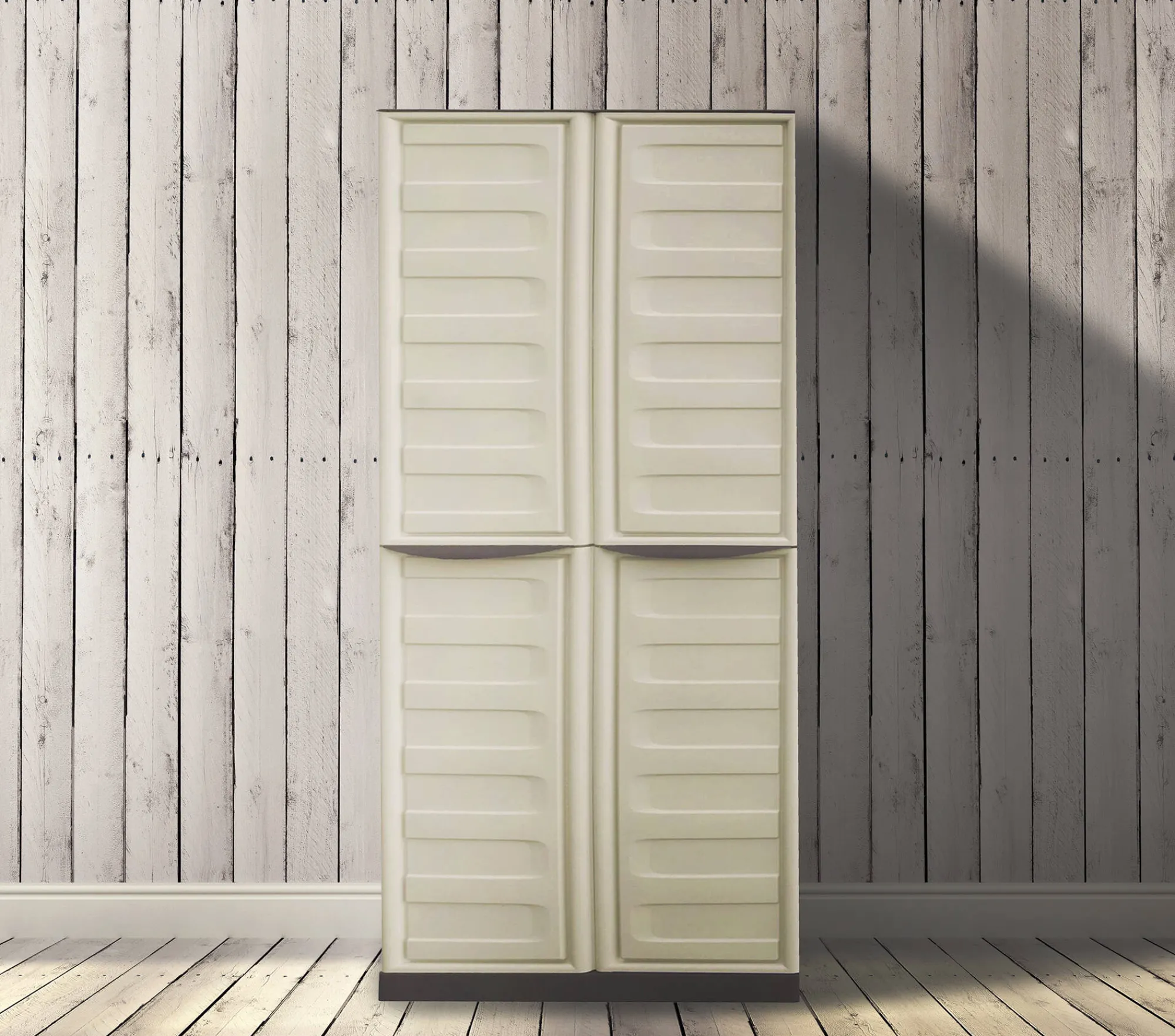 Armadio da esterno Ipno, Beige e Marrone, Finitura righe<Dmora Discount