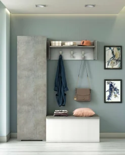 Armadio multiuso 1 anta Abuela, 50x30h182 cm, Cemento e Bianco<Dmora Store