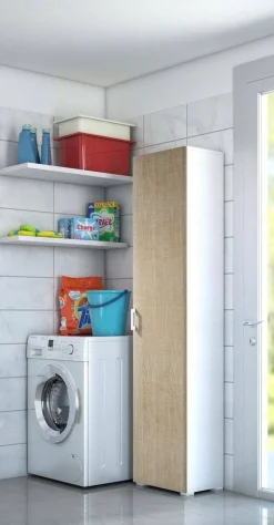 Armadio multiuso 1 anta Aloise, 45x45h195 cm, Rovere e Bianco<Dmora Discount