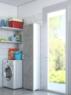 Armadio multiuso 1 anta Aloise, 45x45h195 cm, Cemento e Bianco<Dmora Clearance