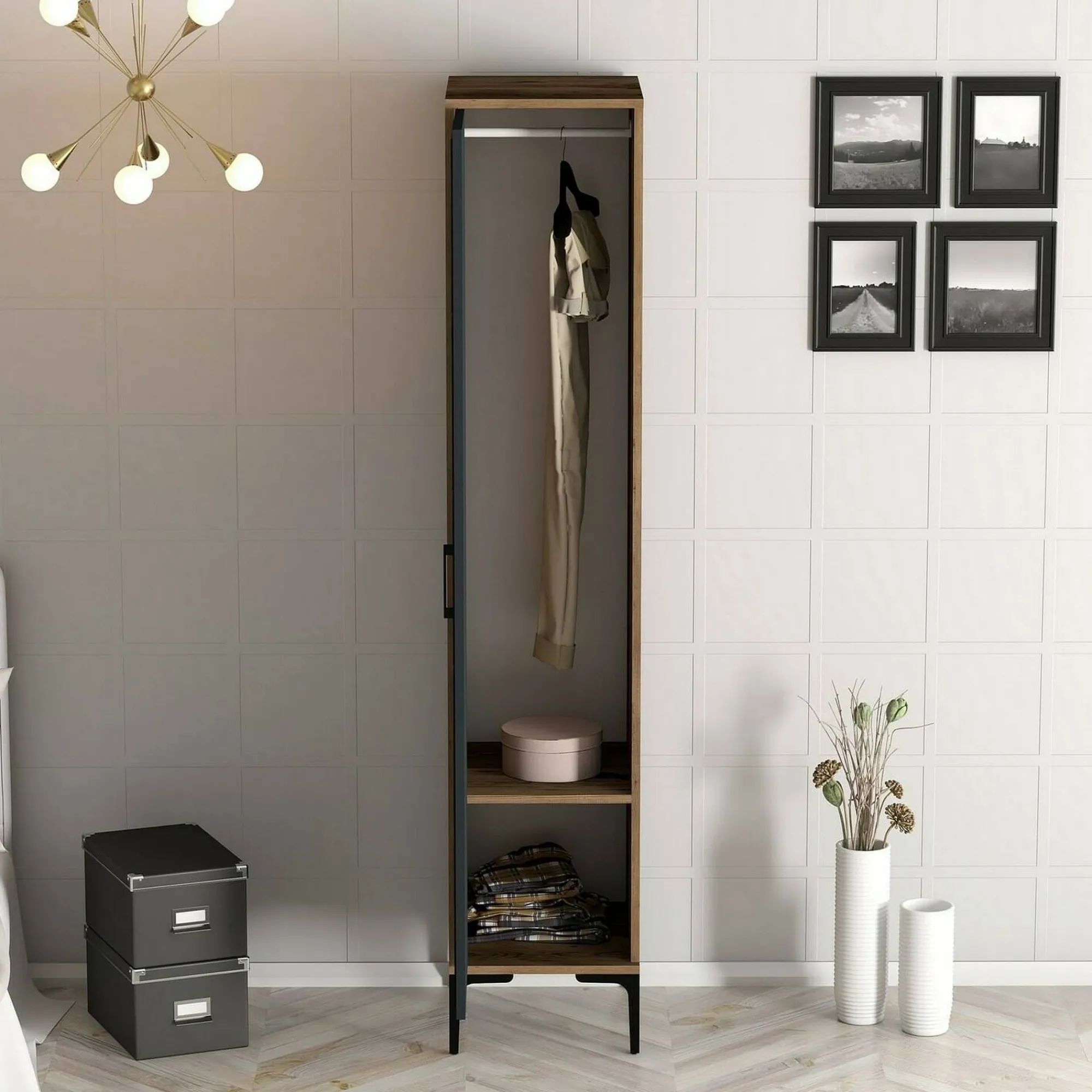Armadio multiuso 1 anta Asfodelo, 40x201h48 cm, Noce e Antracite<Dmora Best