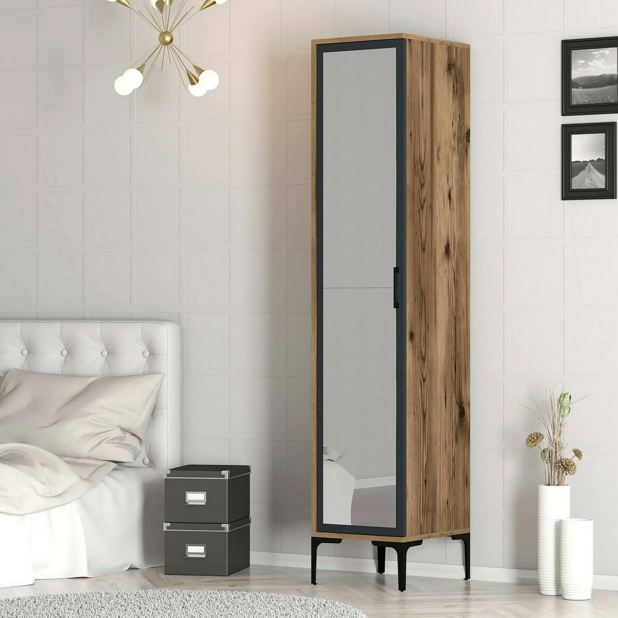 Armadio multiuso 1 anta Asfodelo, 40x201h48 cm, Noce e Antracite<Dmora Best