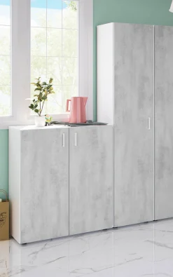 Armadio multiuso 1 anta Avlis, 41x37h182 cm, Cemento e Bianco<Dmora Outlet