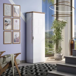 Armadio multiuso 1 anta Dcun, 60x40h190 cm, Bianco lucido e Rovere<Dmora Clearance
