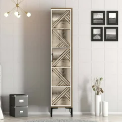 Armadio multiuso 1 anta Giusta, 48x40h201 cm, Noce e Bianco<Dmora New