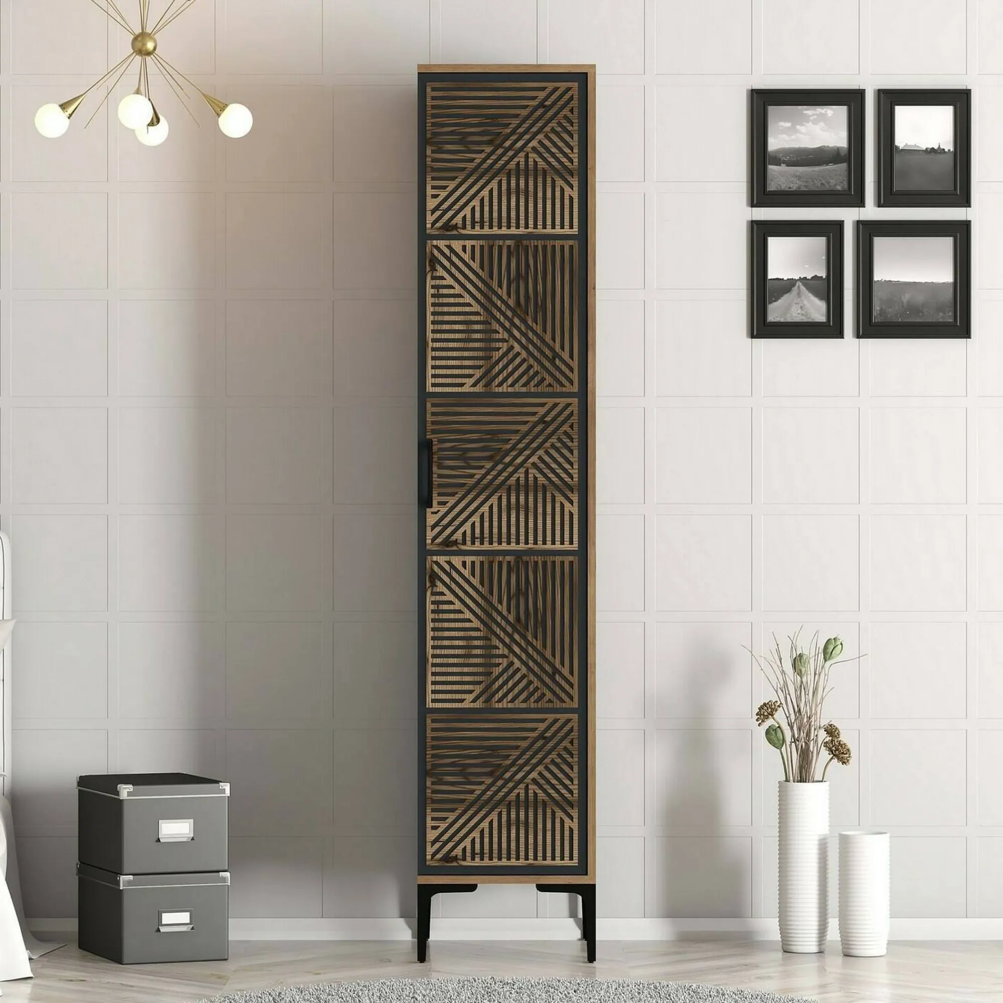Armadio multiuso 1 anta Giusta, 48x40h201 cm, Noce e Antracite<Dmora Online