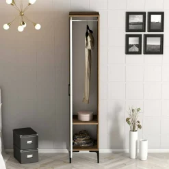 Armadio multiuso 1 anta Giusta, 48x40h201 cm, Noce e Bianco<Dmora New