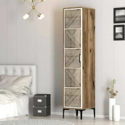 Armadio multiuso 1 anta Giusta, 48x40h201 cm, Noce e Bianco<Dmora New