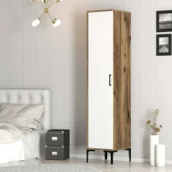 Armadio multiuso 1 anta Giusta, 40x201h48 cm, Noce e Bianco<Dmora Best