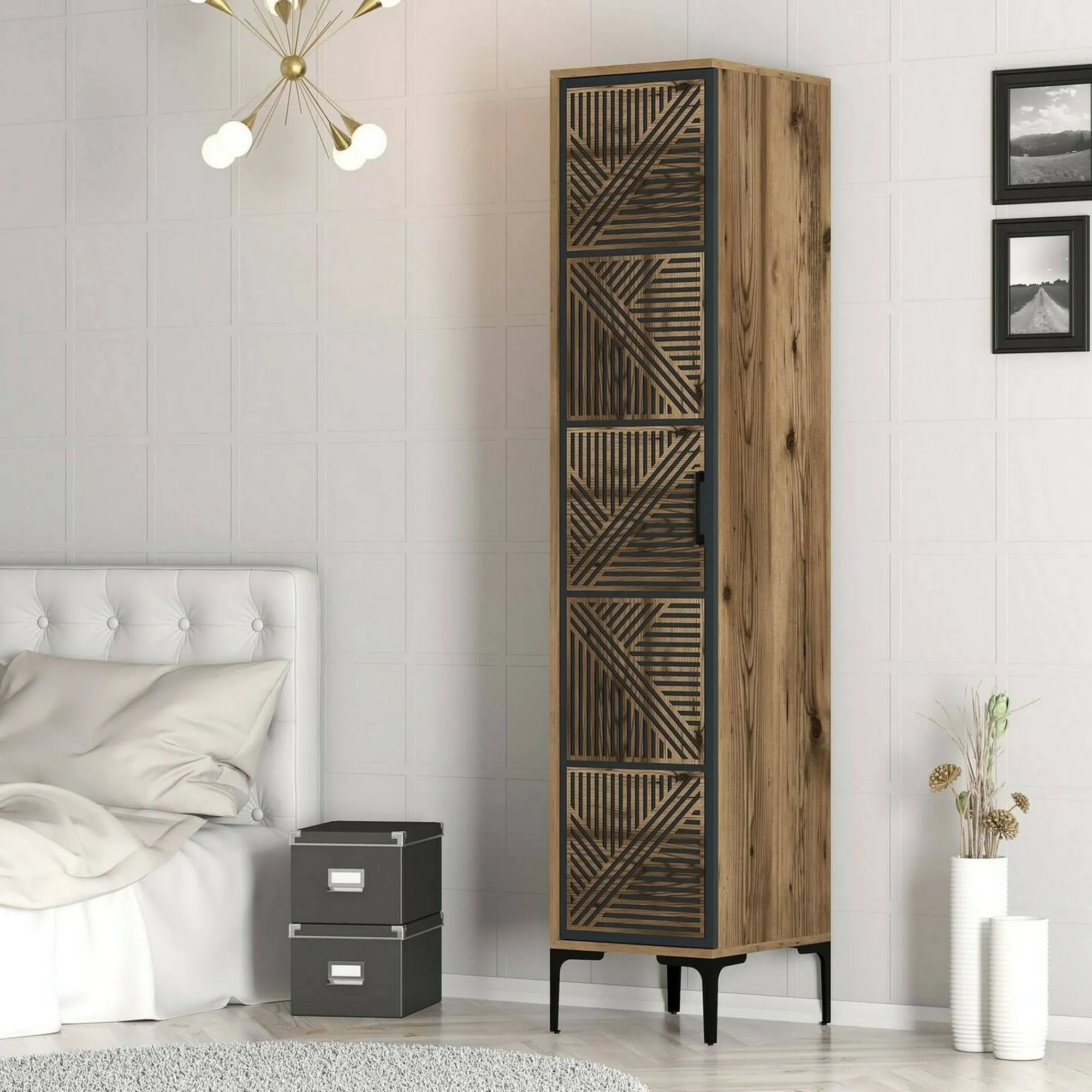 Armadio multiuso 1 anta Giusta, 48x40h201 cm, Noce e Antracite<Dmora Online
