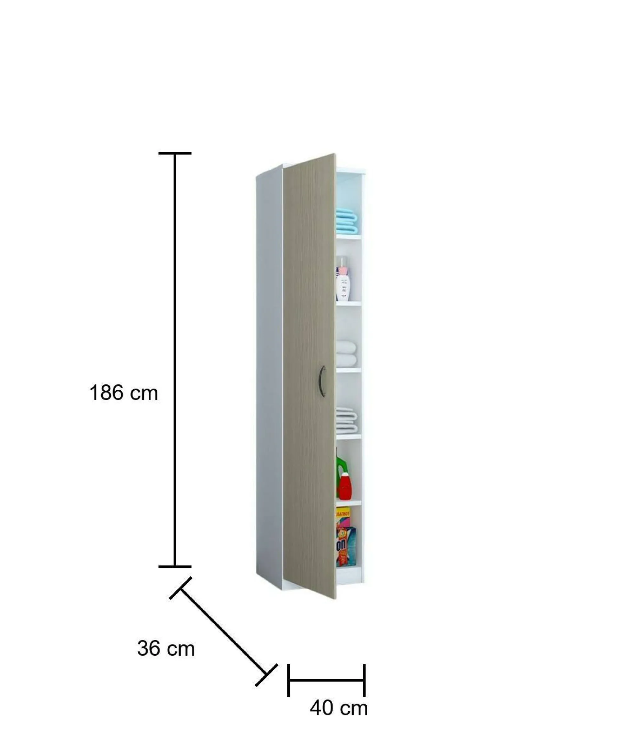 Armadio multiuso 1 anta Ivo, 40x36h186 cm, Bianco e Rovere<Dmora Flash Sale