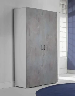 Armadio multiuso 2 ante Aliosha, 90x45h195 cm, Cemento e Bianco<Dmora Outlet