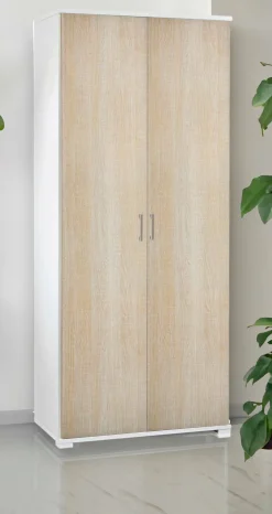Armadio multiuso 2 ante Aliosha, 90x45h195 cm, Rovere e Bianco<Dmora Discount