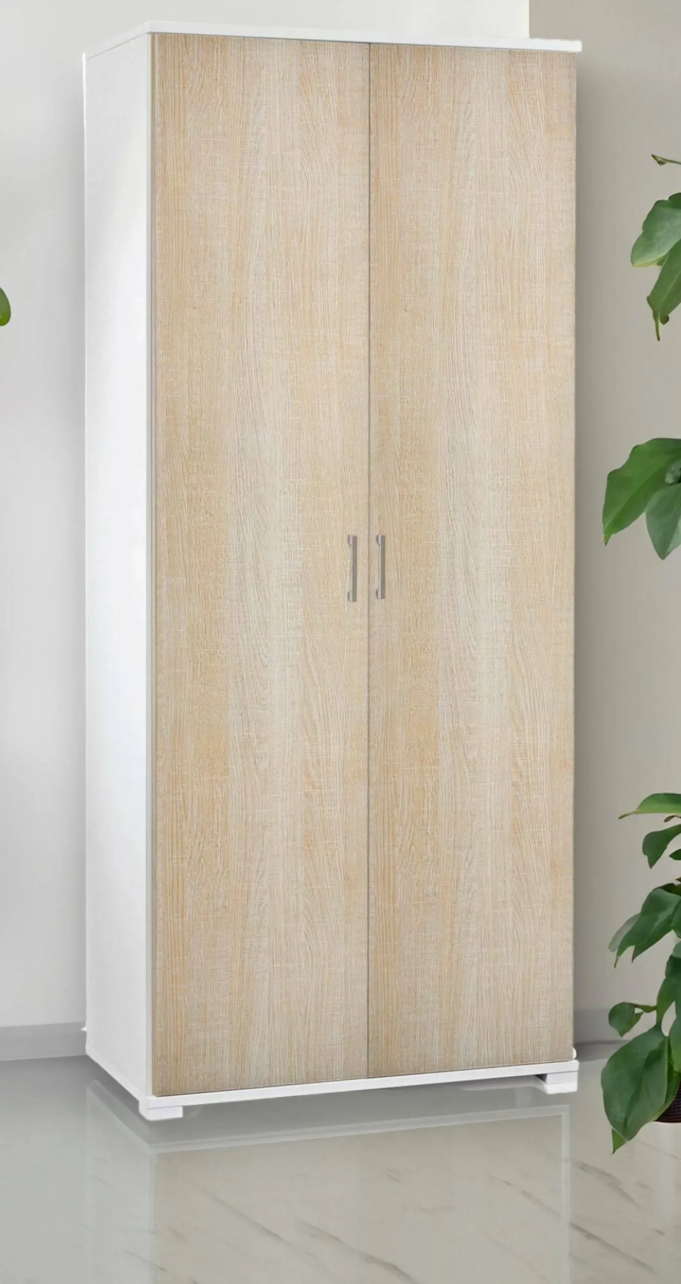 Armadio multiuso 2 ante Aliosha, 90x45h195 cm, Rovere e Bianco<Dmora Discount