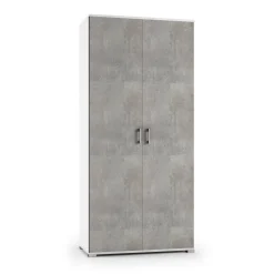 Armadio multiuso 2 ante Aliosha, 90x45h195 cm, Cemento e Bianco<Dmora Outlet