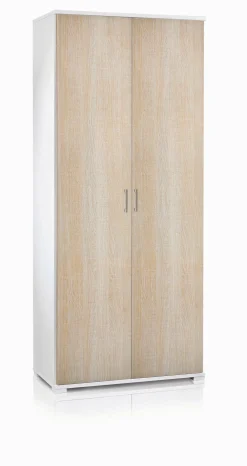 Armadio multiuso 2 ante Aliosha, 90x45h195 cm, Rovere e Bianco<Dmora Discount