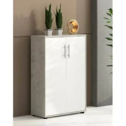 Armadio multiuso 2 ante Angie, 79x34h118 cm, Cemento e Bianco<Dmora Outlet