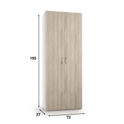 Armadio multiuso 2 ante Angy, 72x37h195 cm, Olmo e Bianco<Dmora Shop