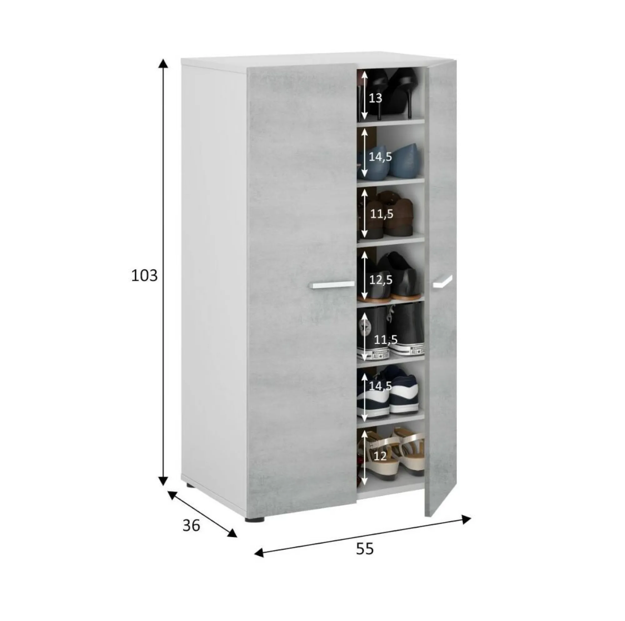 Armadio multiuso 2 ante Arful, 55x36h103 cm, Bianco e Cemento<Dmora Online