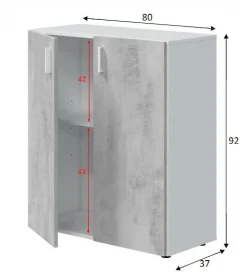 Armadio multiuso 2 ante Argento, 80x37h92 cm, Cemento e Bianco<Dmora Cheap