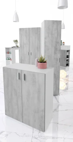 Armadio multiuso 2 ante Argento, 80x37h92 cm, Cemento e Bianco<Dmora Cheap