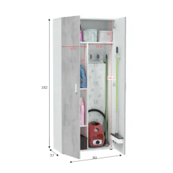 Armadio multiuso 2 ante Ashkita, 80x37h182 cm, Cemento e Bianco<Dmora Store