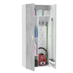 Armadio multiuso 2 ante Ashkita, 80x37h182 cm, Cemento e Bianco<Dmora Store