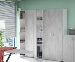 Armadio multiuso 2 ante Ashkita, 80x37h182 cm, Cemento e Bianco<Dmora Store