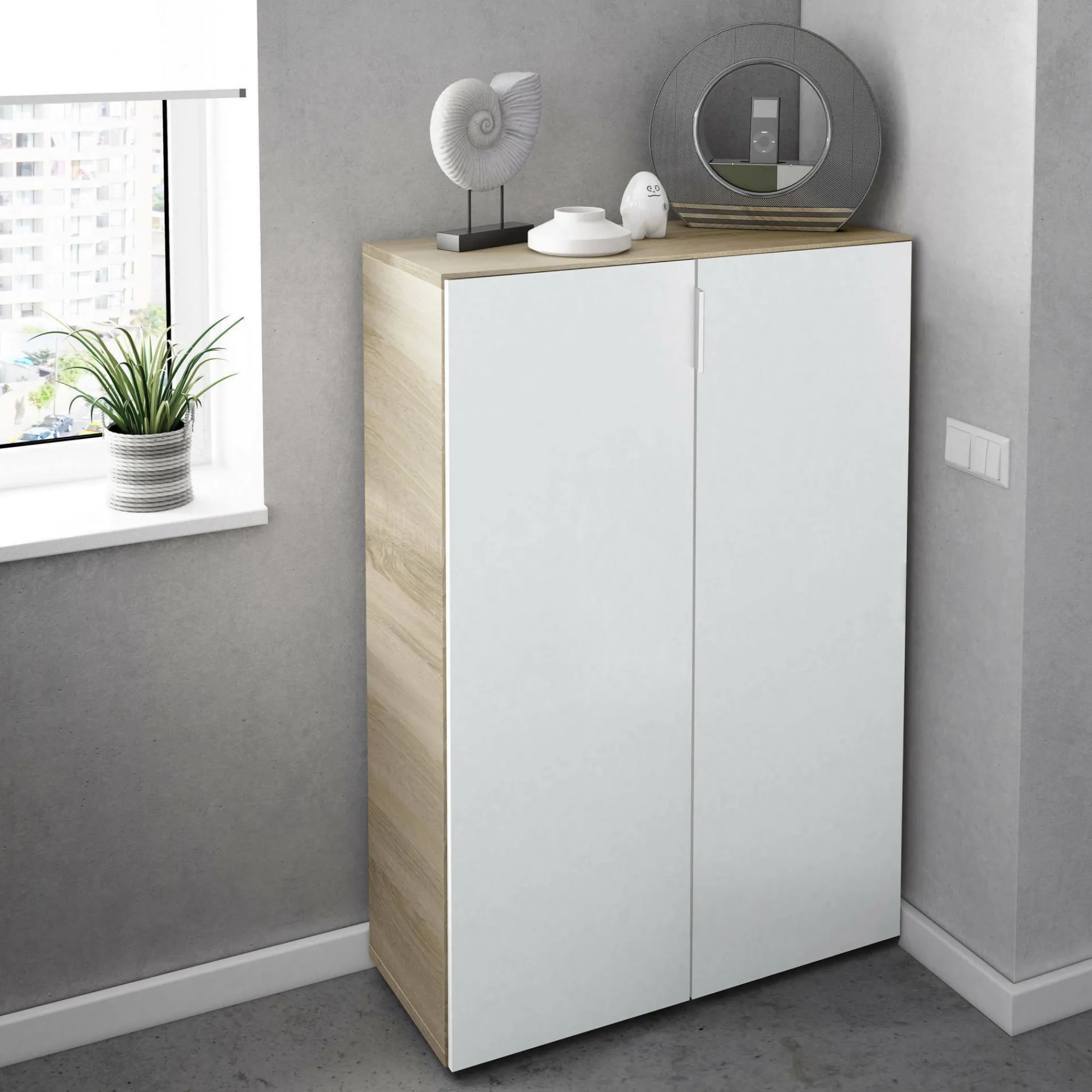 Armadio multiuso 2 ante Athenodora, 70x36h103 cm, Rovere e Bianco<Dmora Flash Sale
