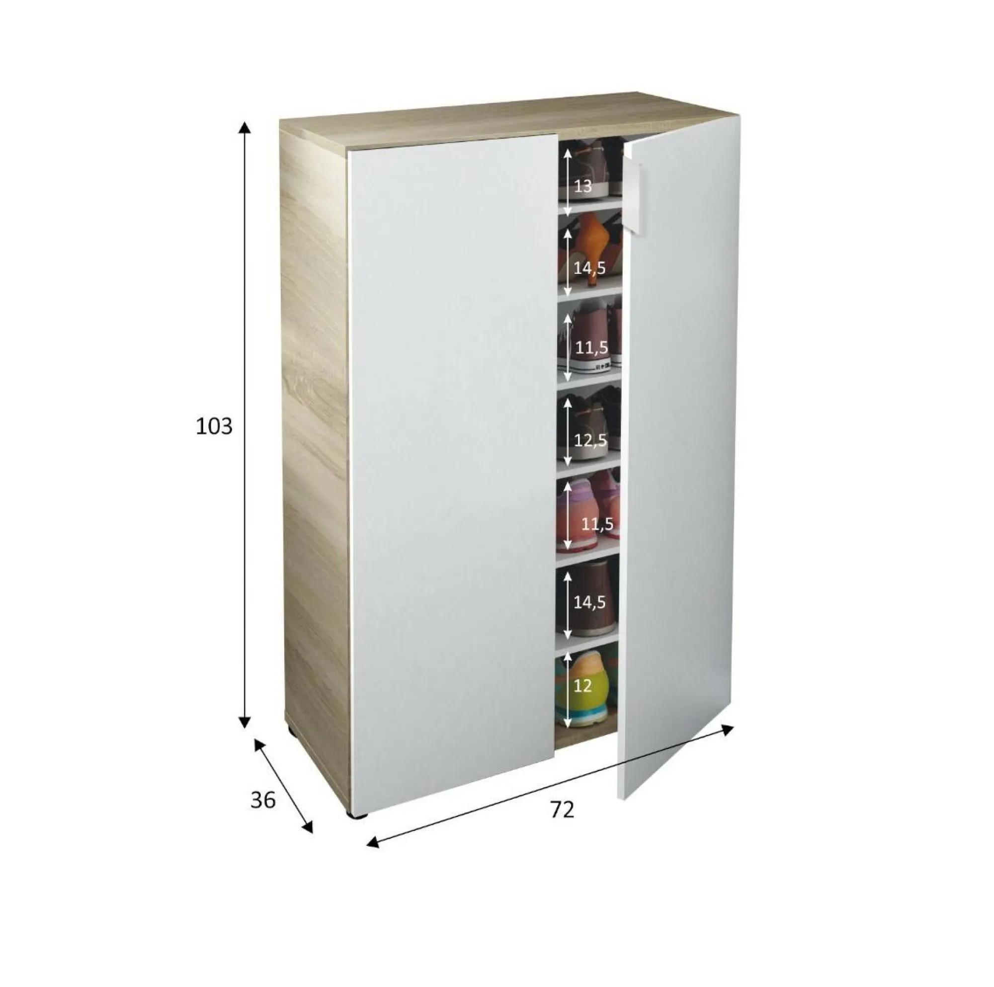 Armadio multiuso 2 ante Athenodora, 70x36h103 cm, Rovere e Bianco<Dmora Flash Sale