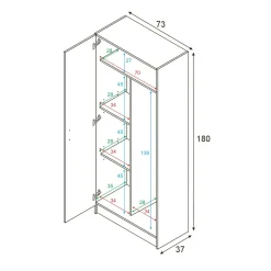 Armadio multiuso 2 ante Dabaldi, cm73x37h180 cm,<Dmora New