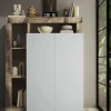 Armadio multiuso 2 ante Dbea, 78x35 h116 cm, Bianco lucido e Rovere<Dmora Discount