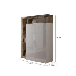 Armadio multiuso 2 ante Dbea, 78x35 h116 cm, Bianco lucido e Rovere<Dmora Discount